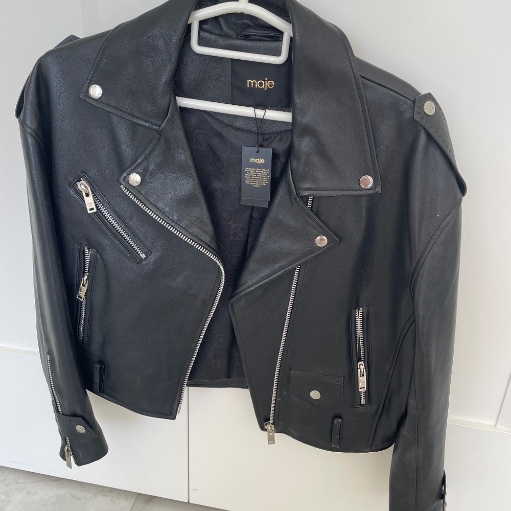 Maje Cropped leather  biker jacket